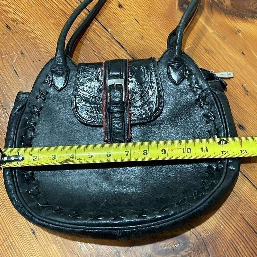 Berge Womens Round Double Handle Shoulder Bag Black Medium Genuine Leather - Picture 2 of 7